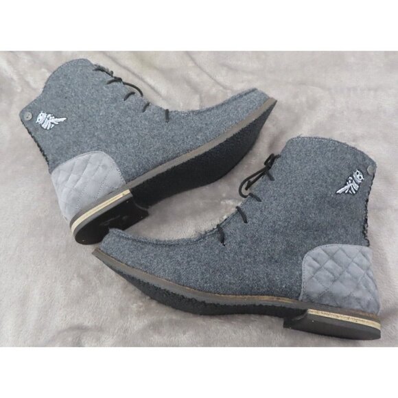 The Sak Sakroots Womens 10 Gray Jayla Boots Lace Up Booties Owl Felt Boucle NEW - Picture 5 of 12